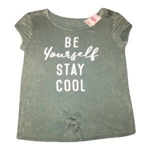 Justice Burnout Positive Tee Olive Tie Front Short Sleeve Crew Neck Shirt 6/7